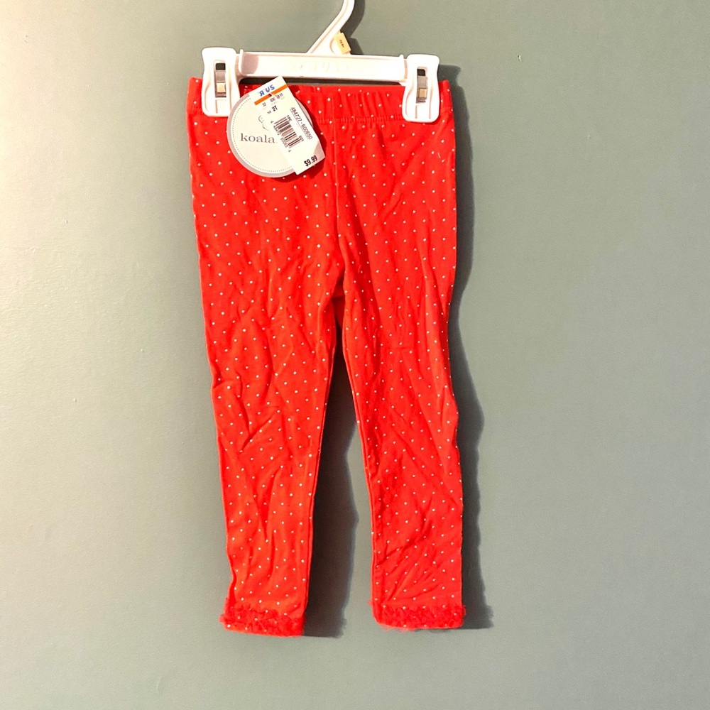 Girls Red and Silver Polka Dotted Leggings NWT